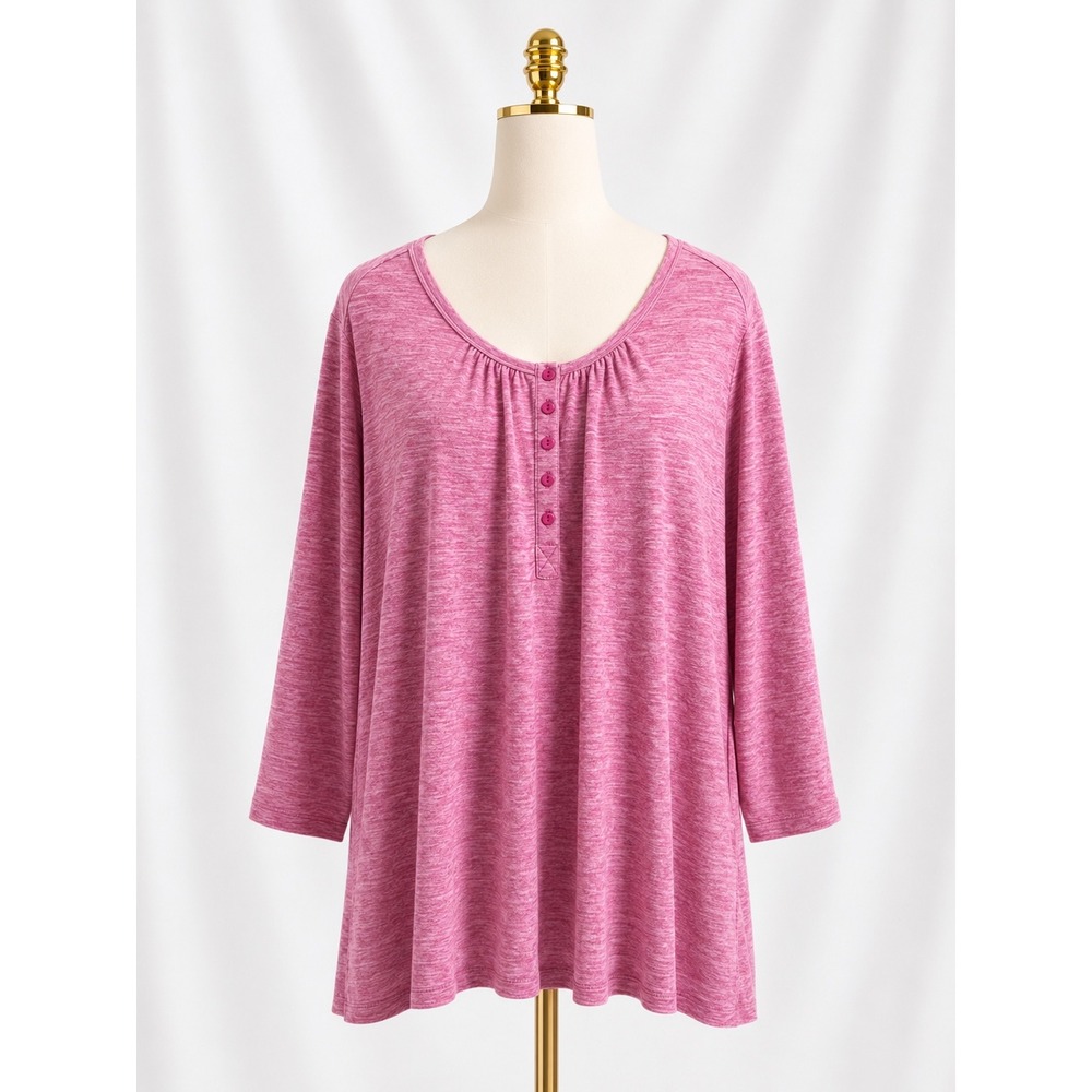 LOGO By Lori Goldstein 3/4 Sleeve Henley Top Knit Tunic Size 3X Pink Comfort